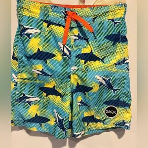 Kids Shark Print Swim Trunks - Blue, Yellow, and Orange